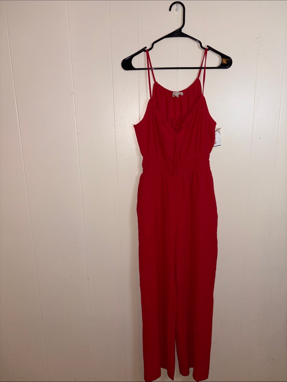 Monteau Red Sleeveless Top with Elastic Neckline